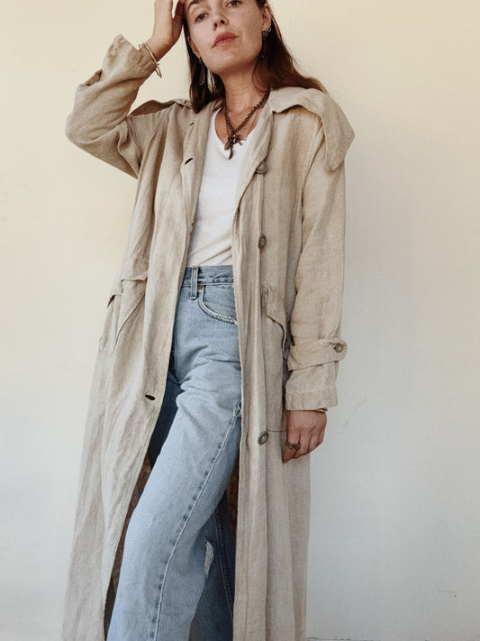 1910s Dove Grey Linen Moto Duster- M/L