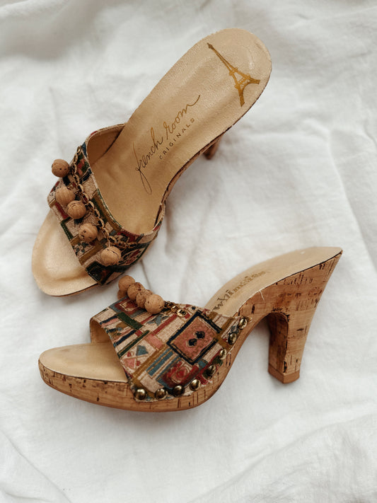 1950s Abstract Cork Heels w/ Golden Accents- 7