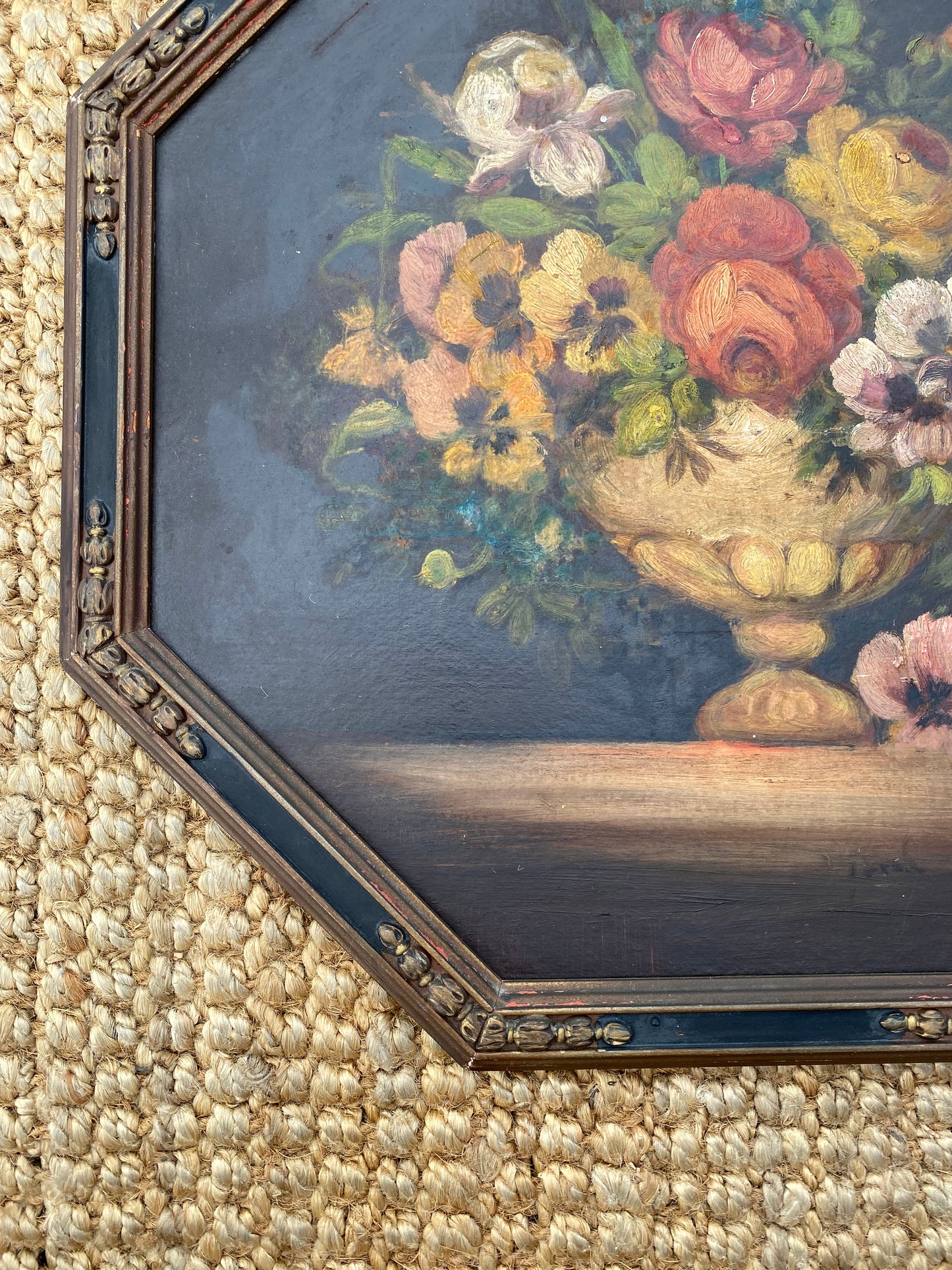 Early 1900s Antique Octogonal Floral Still Life- 20x20”