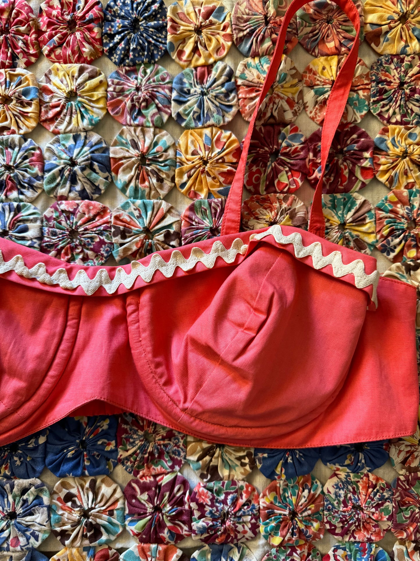 1950s French Coral Ric Rac Bikini- S/M