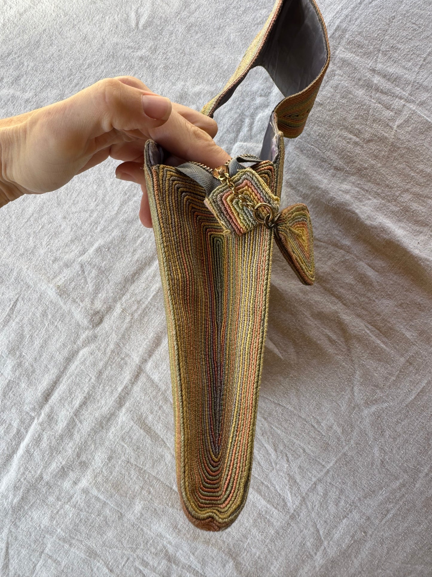 1940s Cotton Candy Corded Handbag w/ Chain Zipper