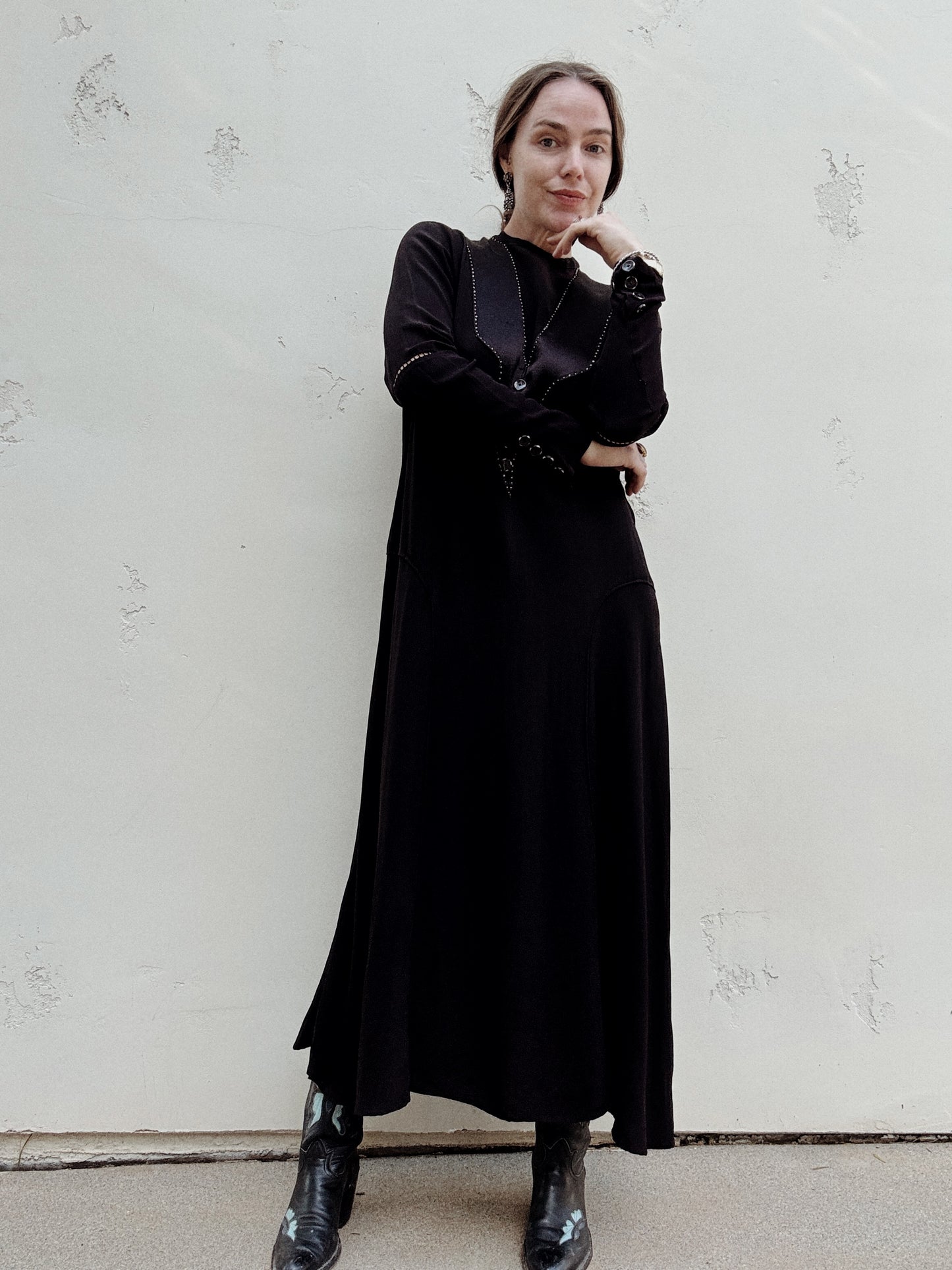 1920s/30s Black Vamp Full Length Dress- S/M