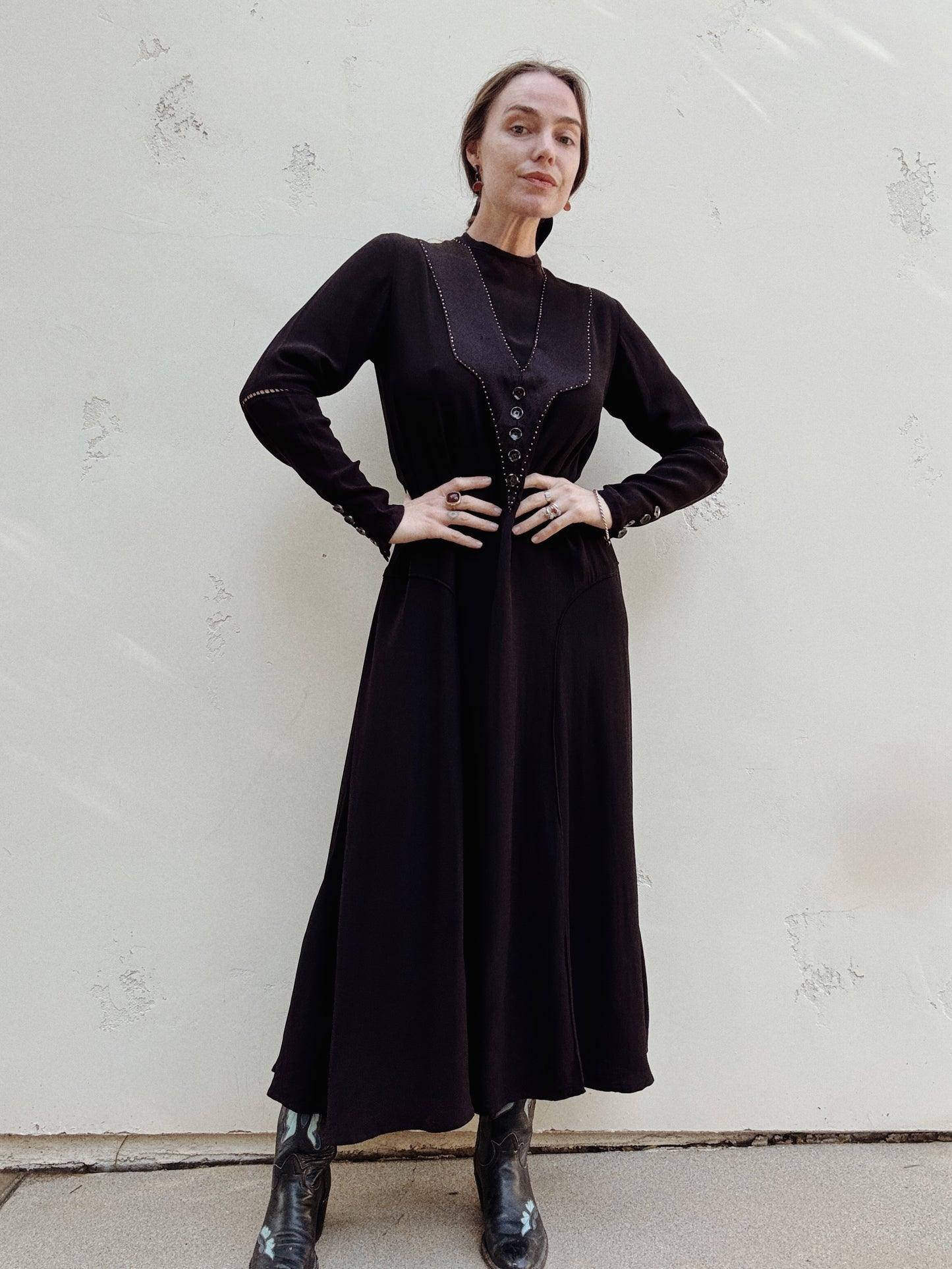 1920s/30s Black Vamp Full Length Dress- S/M