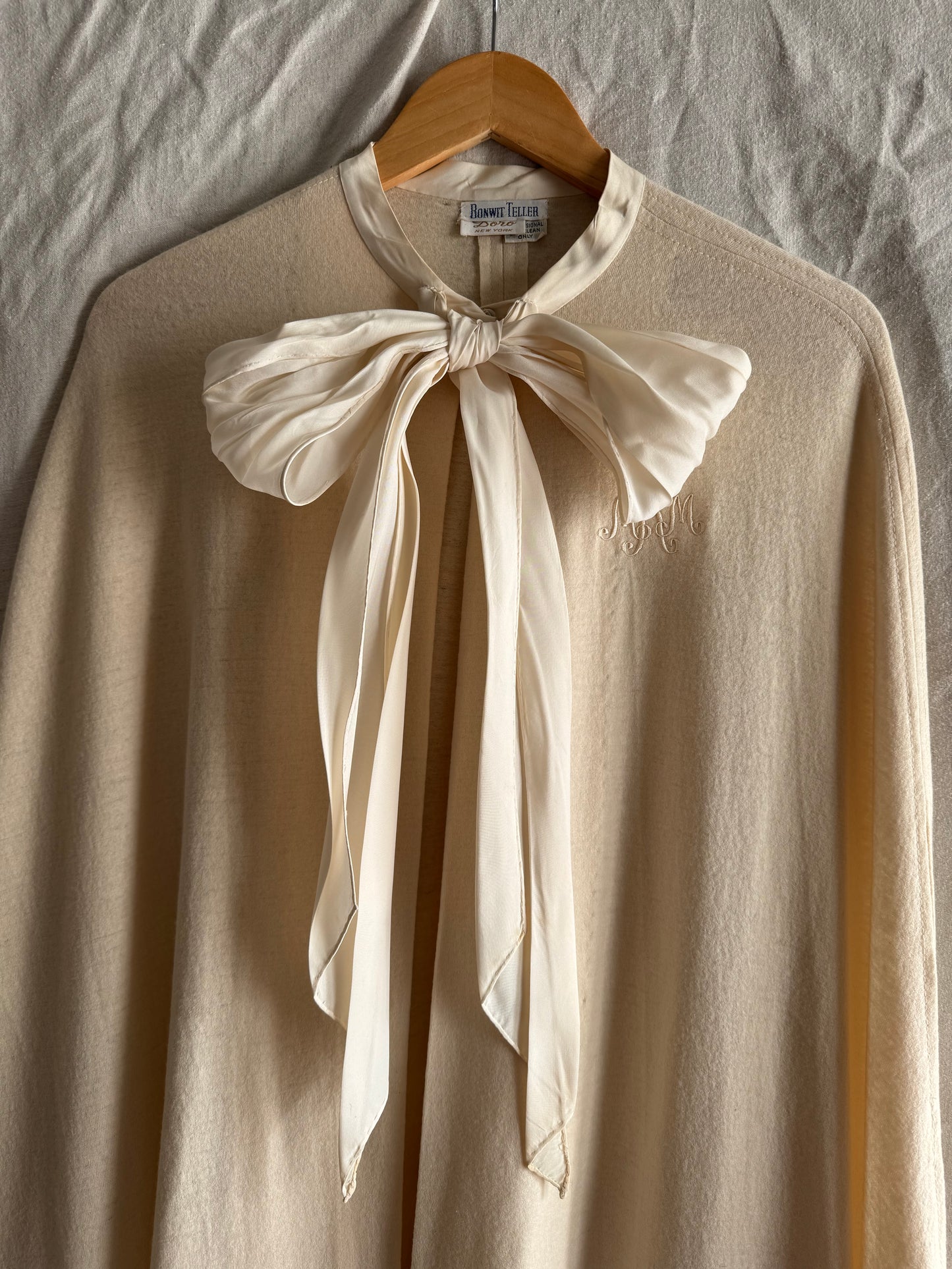 1950s White Monogrammed Ruffled Cape- S-M