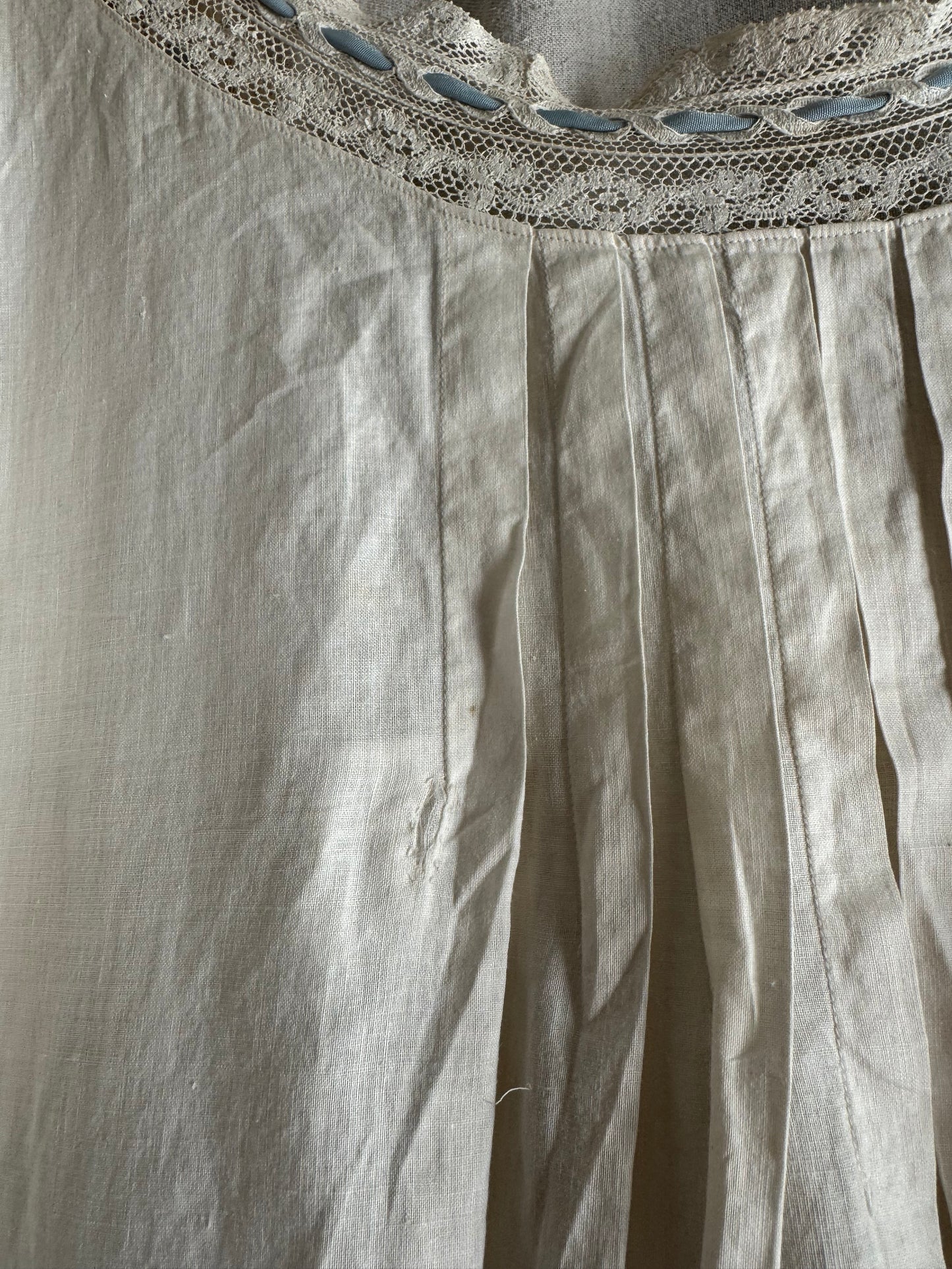 Antique Nightgown w/ Lace Inserts + Pintucking- M