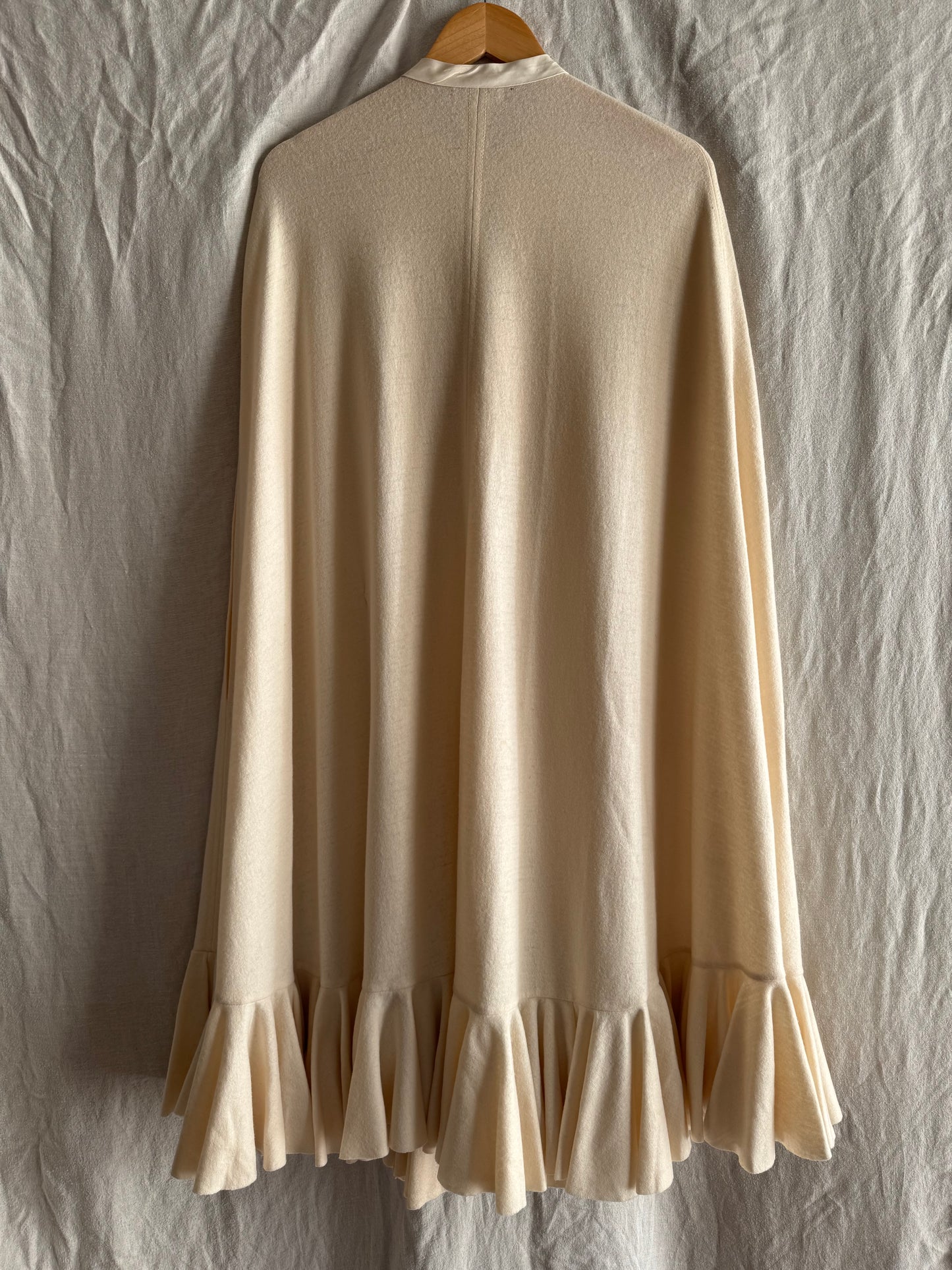 1950s White Monogrammed Ruffled Cape- S-M