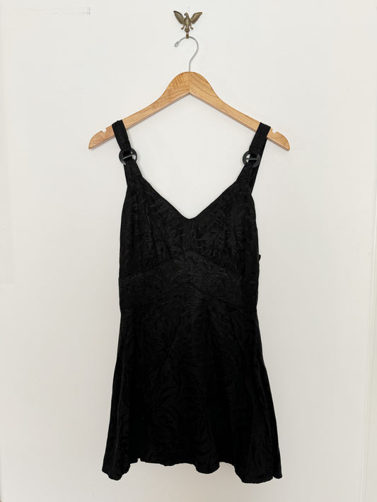 1940s Black Playsuit w/ Large Brocade Passionflowers- 8