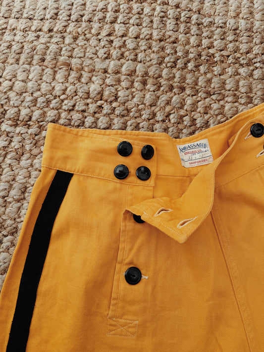 1930s Mustard Cotton Front Flap Shorts- 32 + 34” Waist