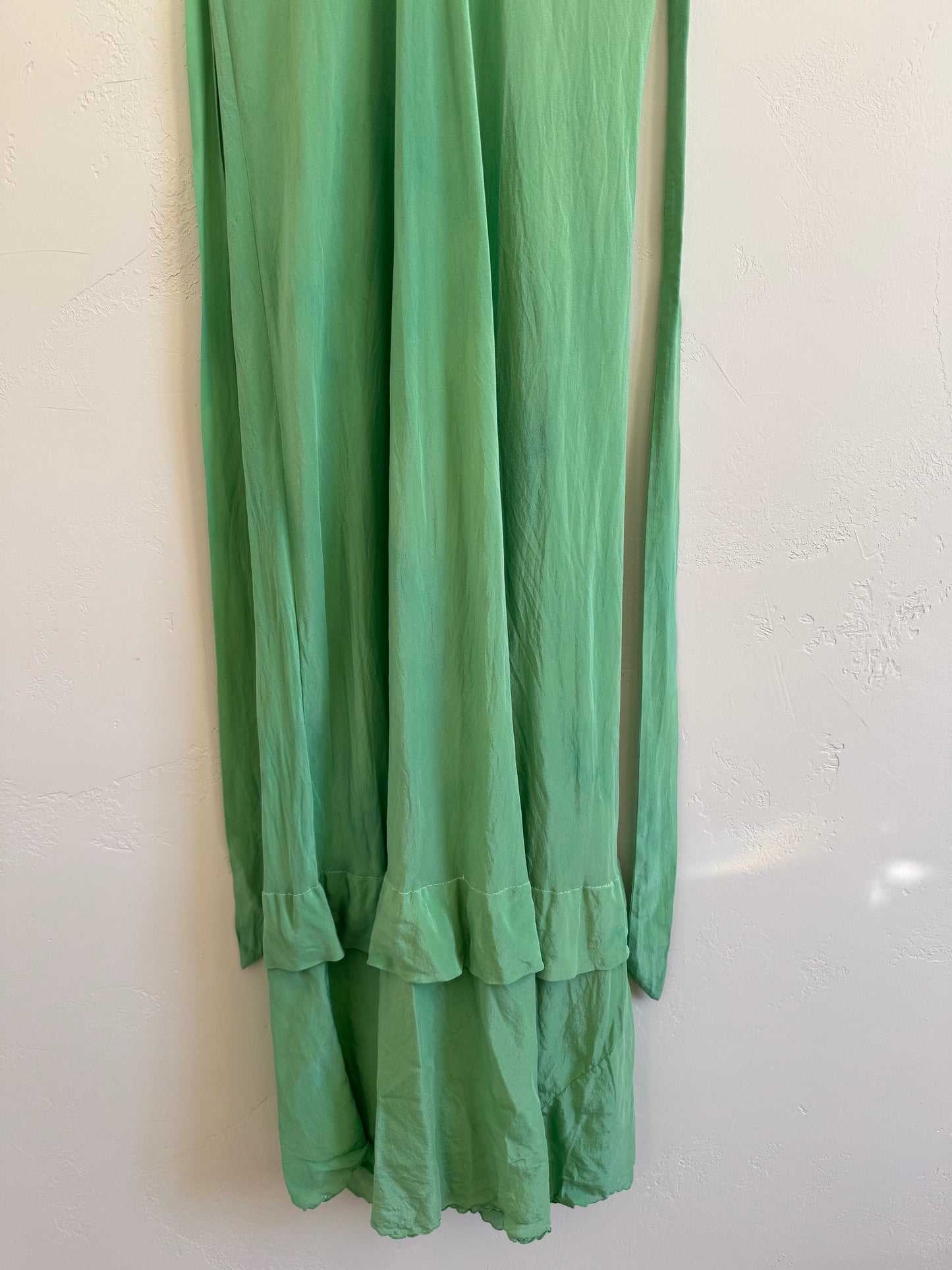 1940s Key Lime Silk Embroidered Slip Dress- M/L