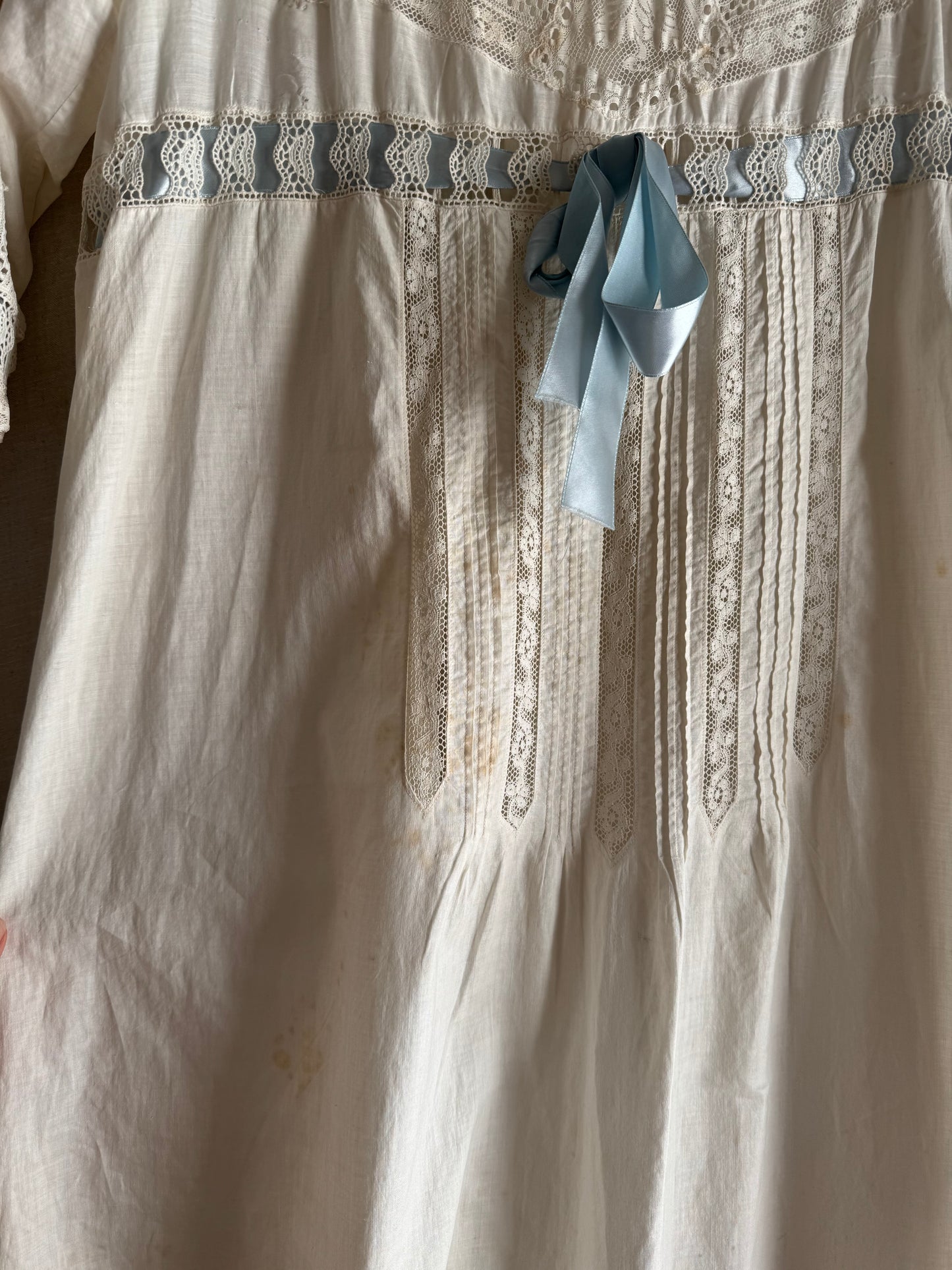 Antique Nightgown w/ Lace Inserts + Pintucking- M