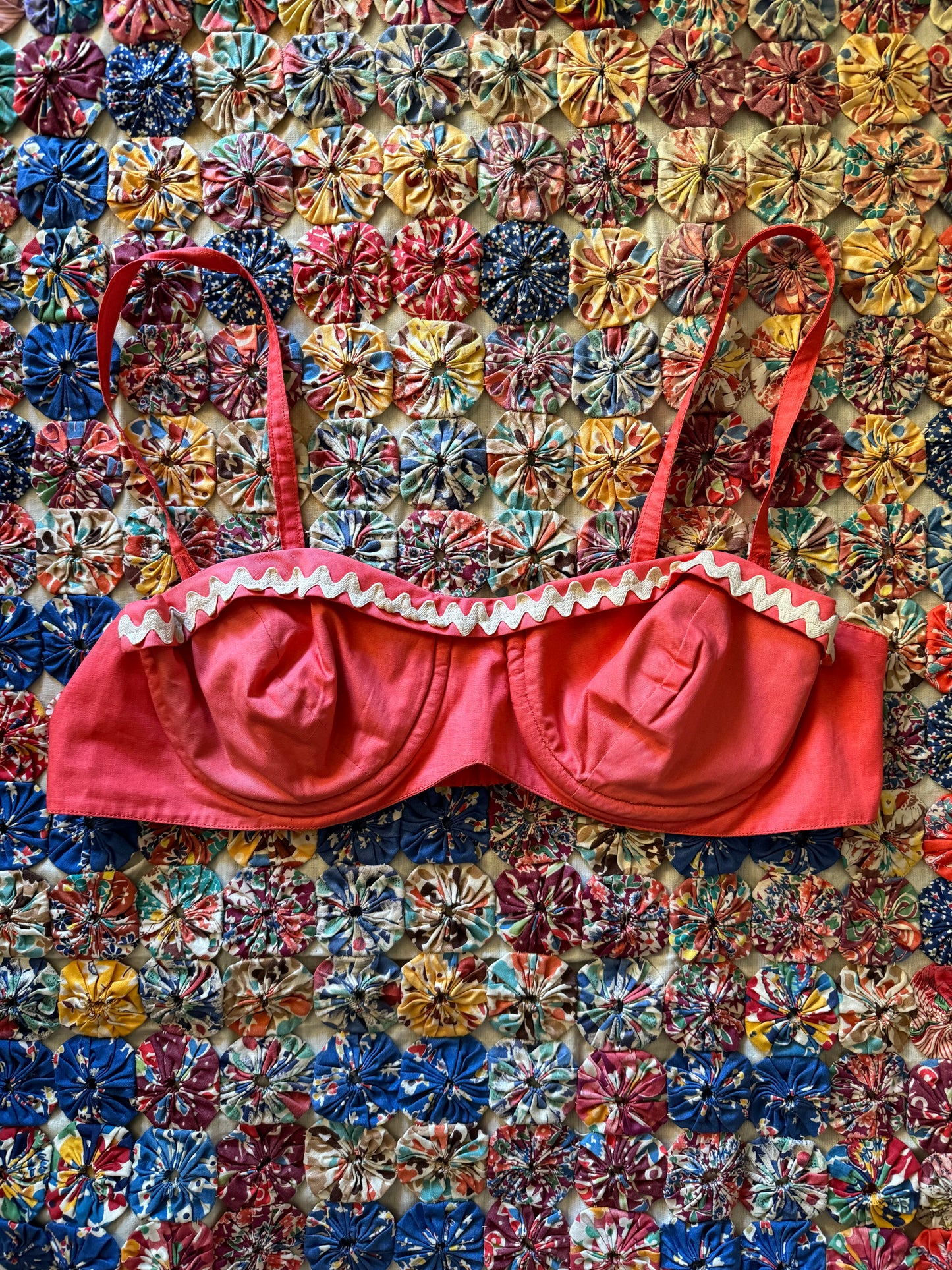 1950s French Coral Ric Rac Bikini- S/M