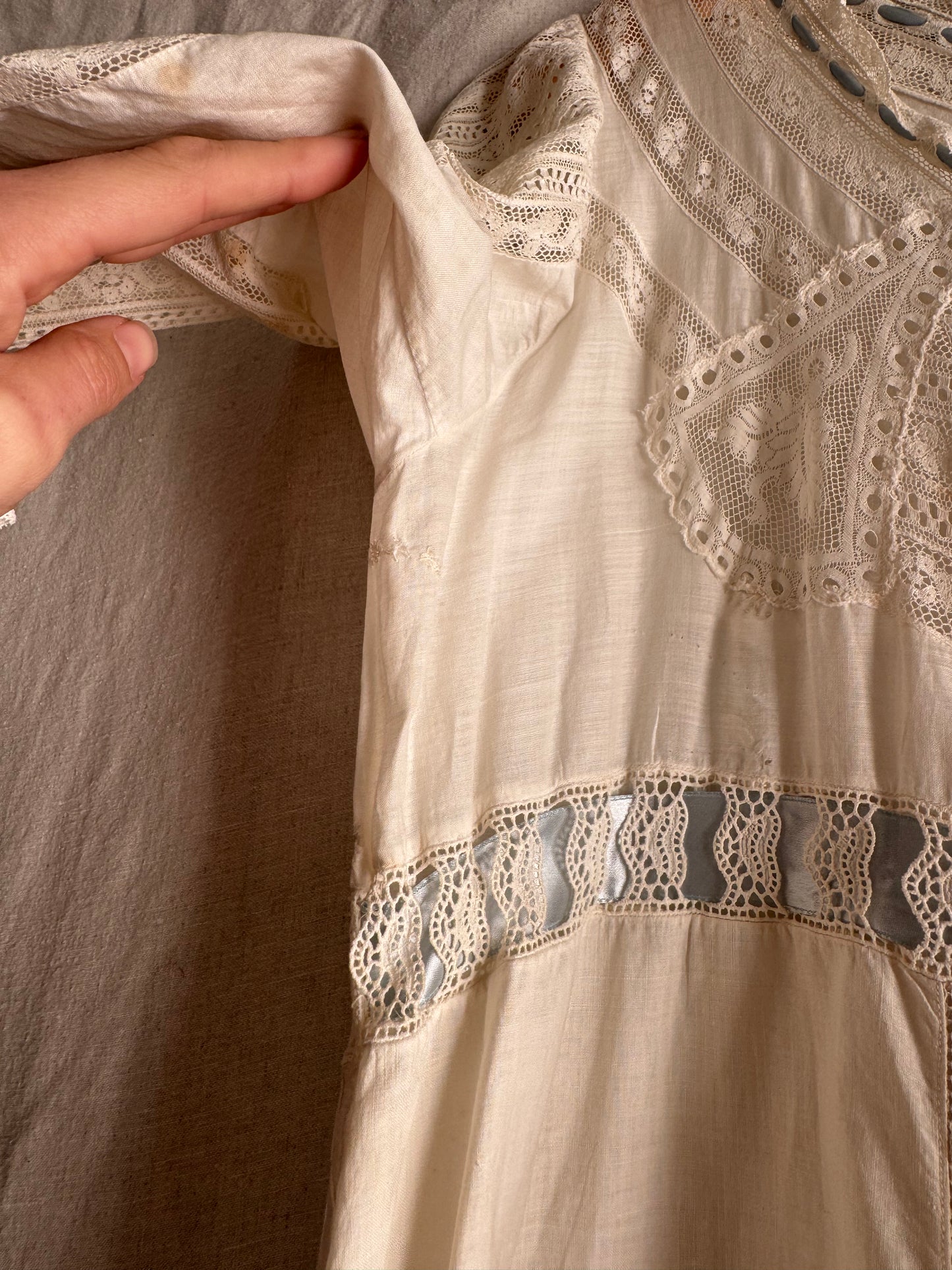 Antique Nightgown w/ Lace Inserts + Pintucking- M