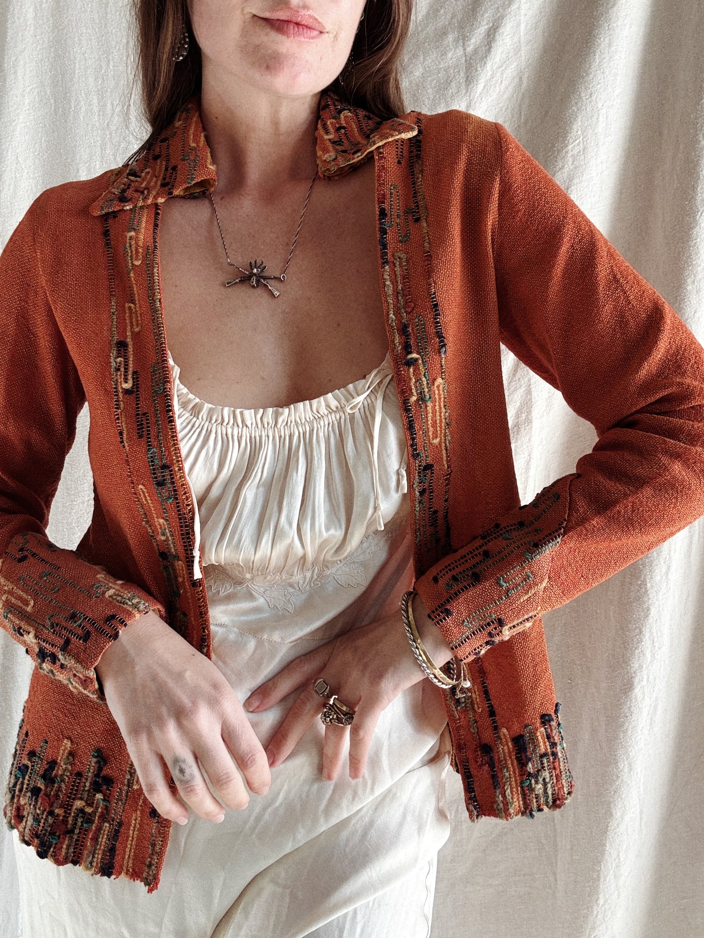 1920s Orange Woven Avant Garde Jacket- S