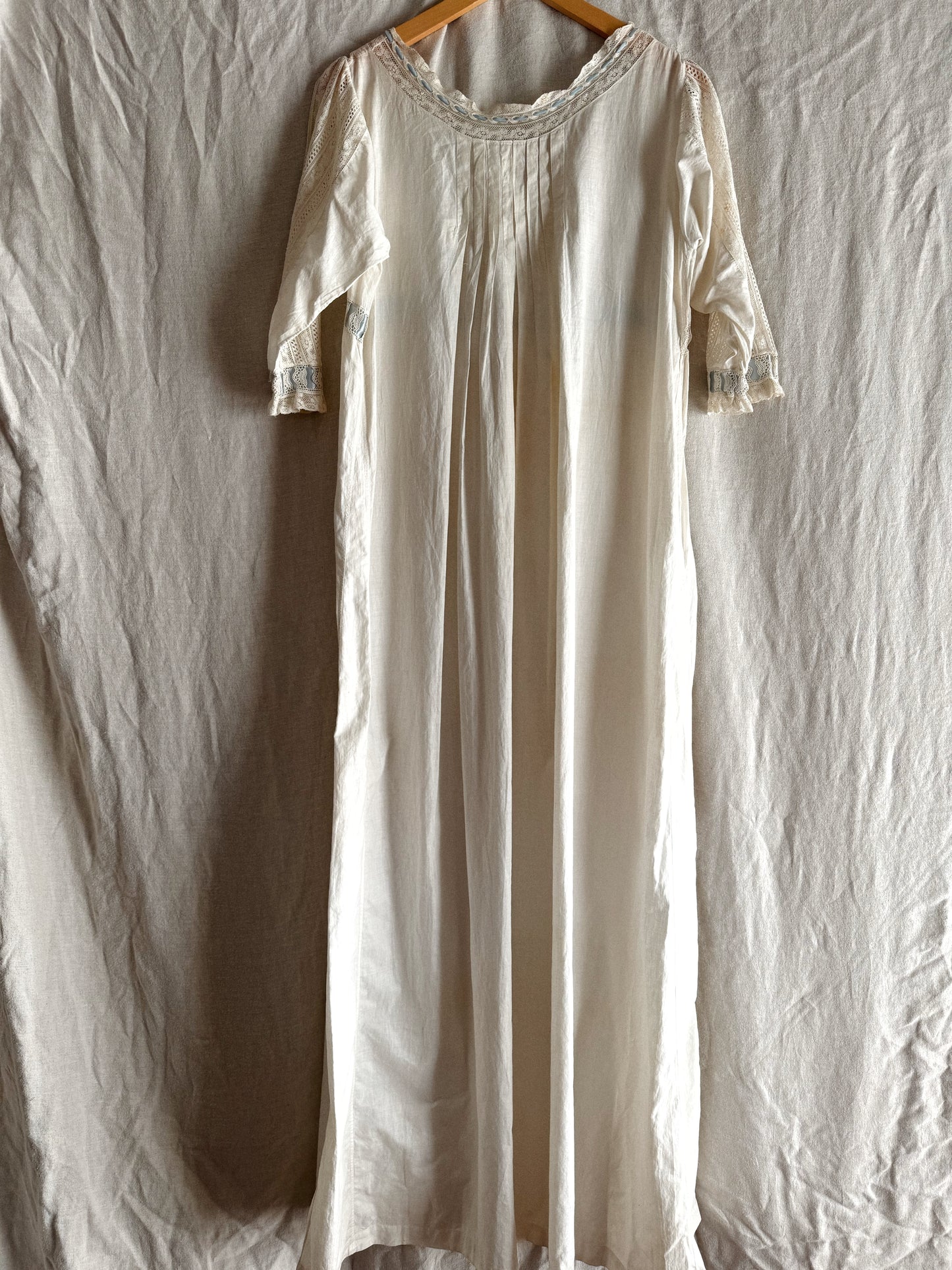 Antique Nightgown w/ Lace Inserts + Pintucking- M