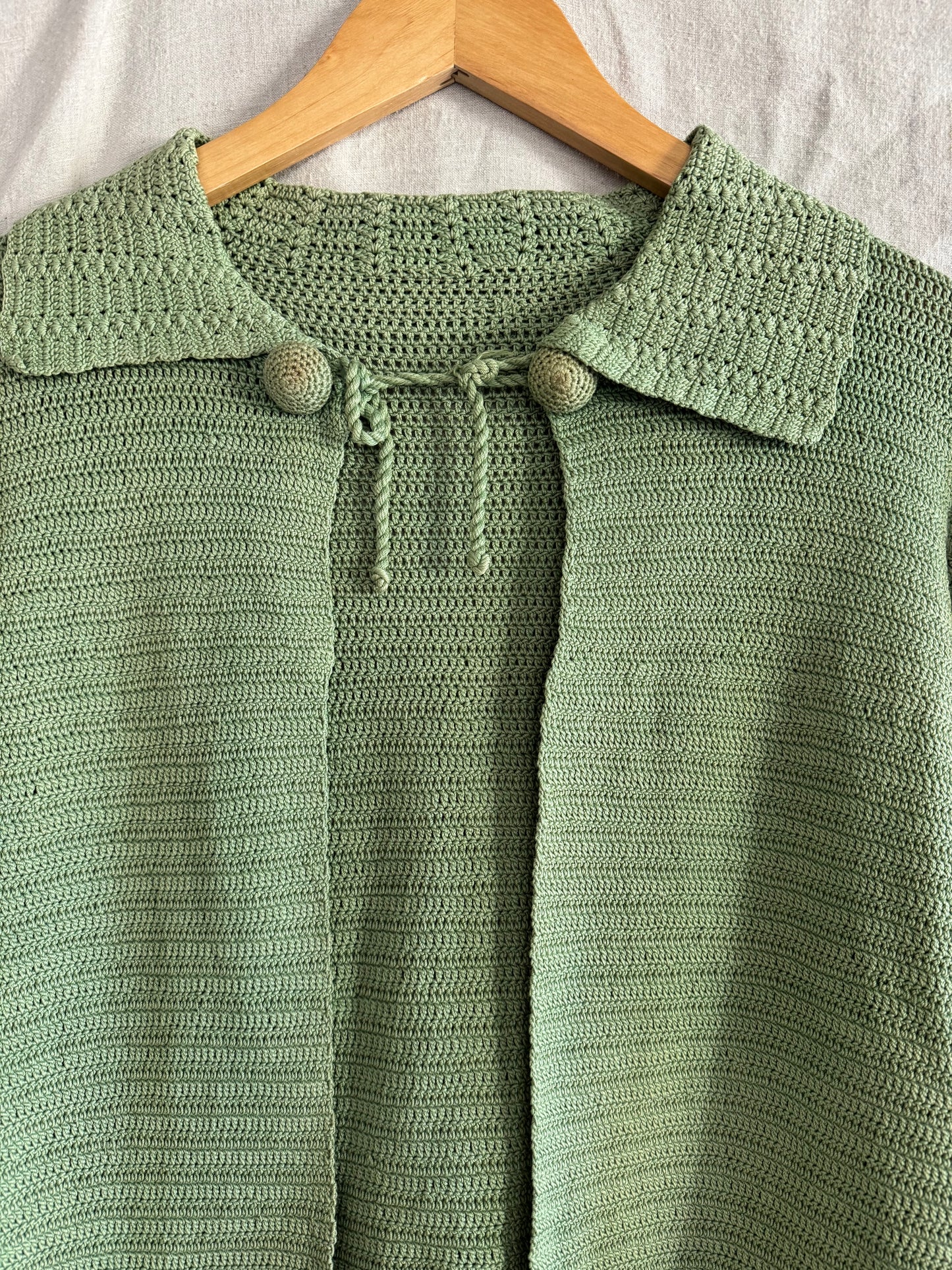 1930s Apple Green Knit Cardigan/ S/M