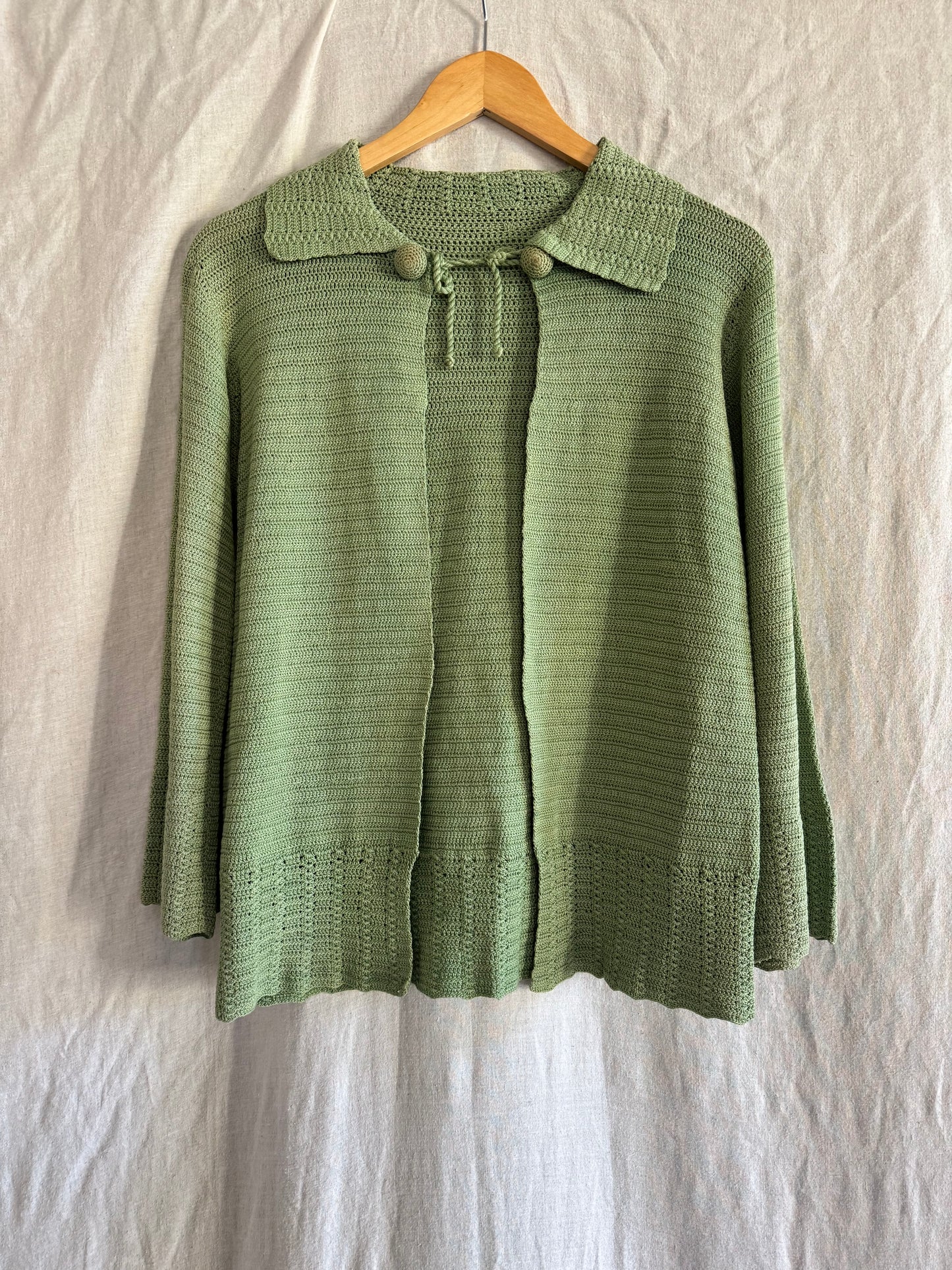 1930s Apple Green Knit Cardigan/ S/M