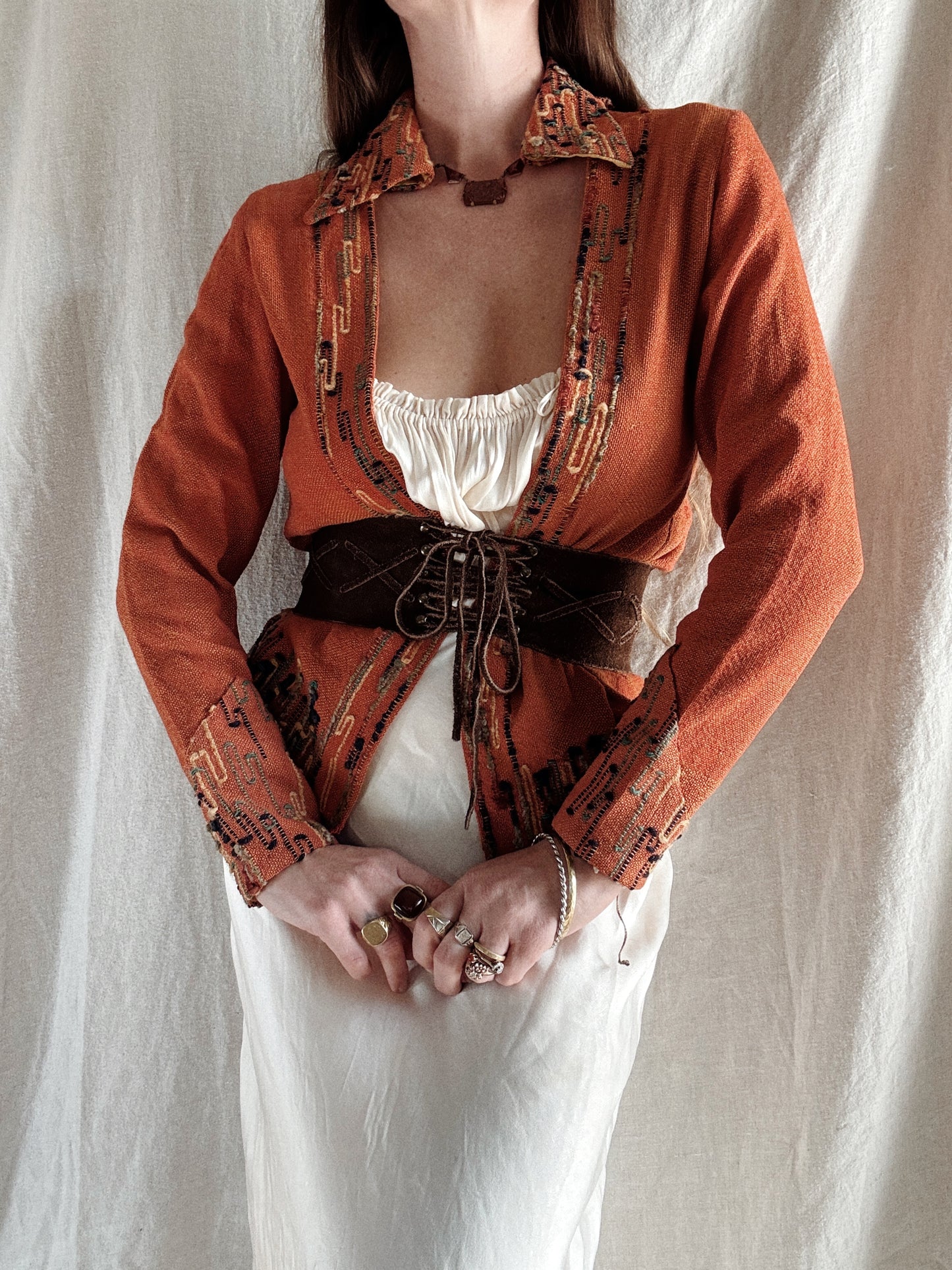 1920s Orange Woven Avant Garde Jacket- S