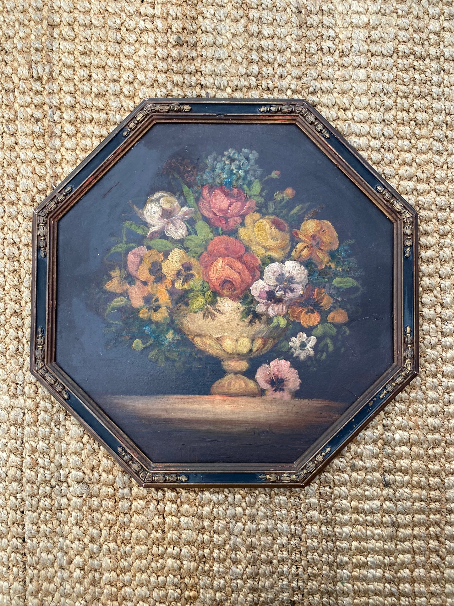 Early 1900s Antique Octogonal Floral Still Life- 20x20”