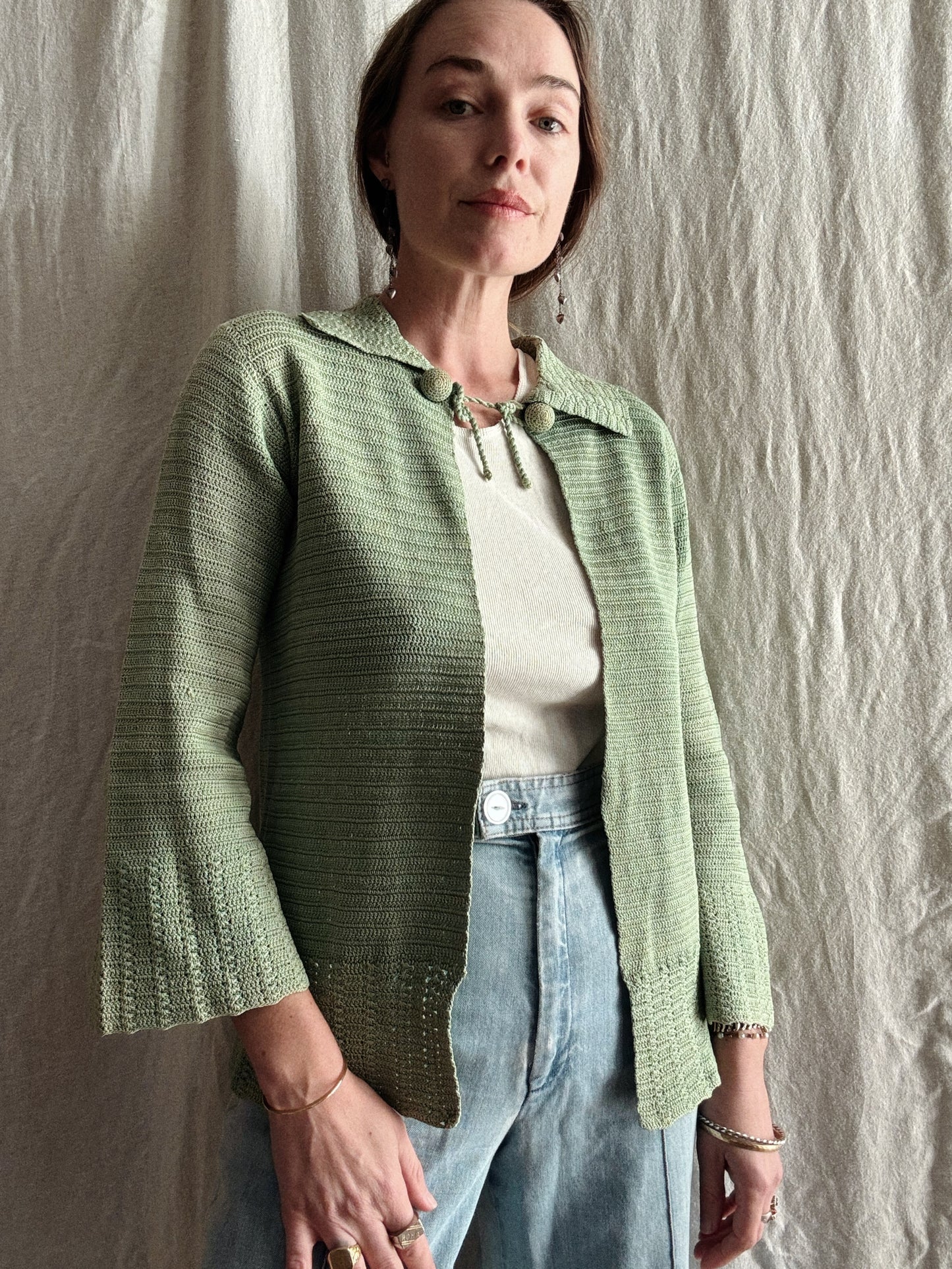 1930s Apple Green Knit Cardigan/ S/M