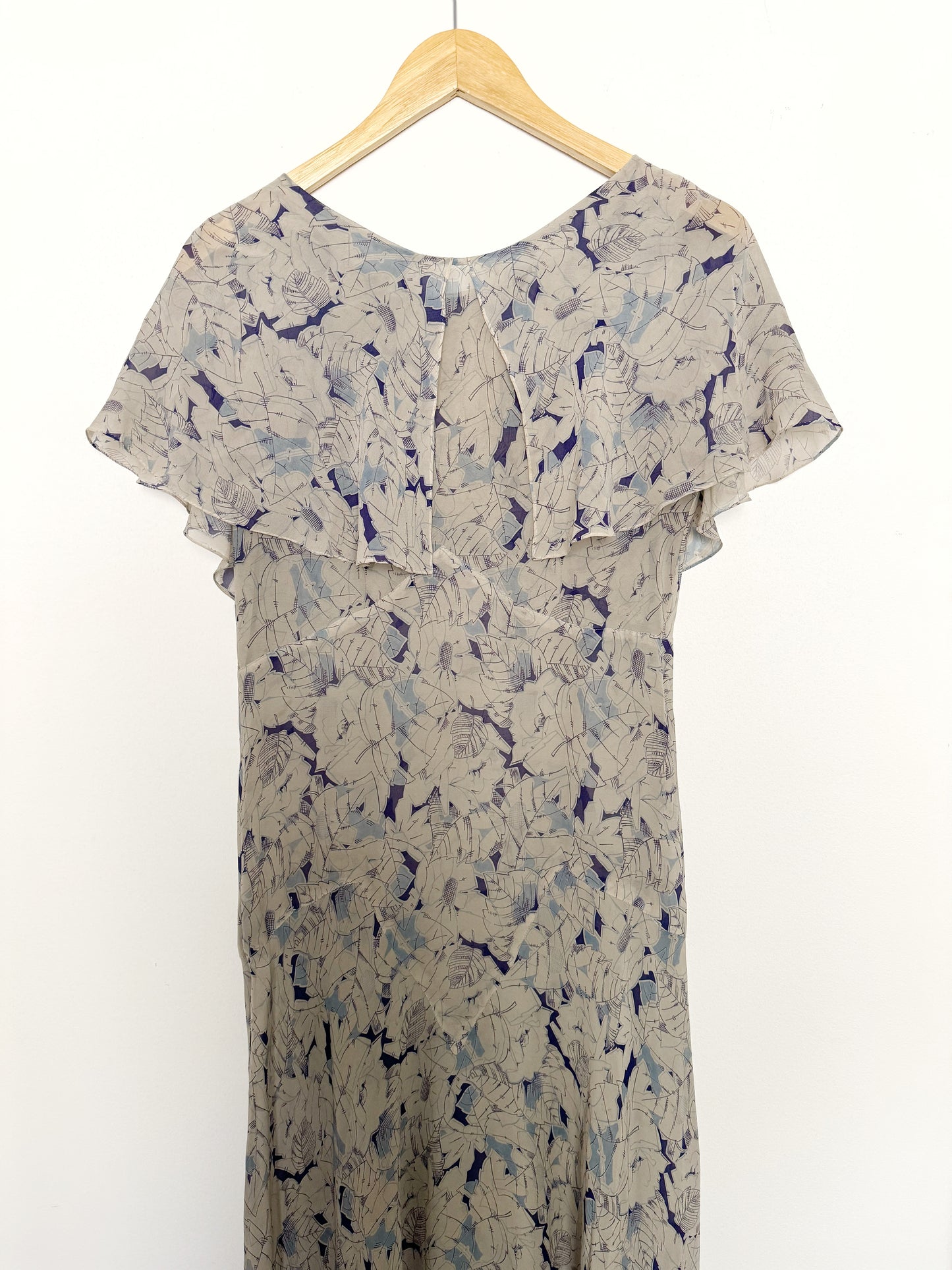 1930s Silk Chiffon Blue Printed Afternoon Dress- S/M