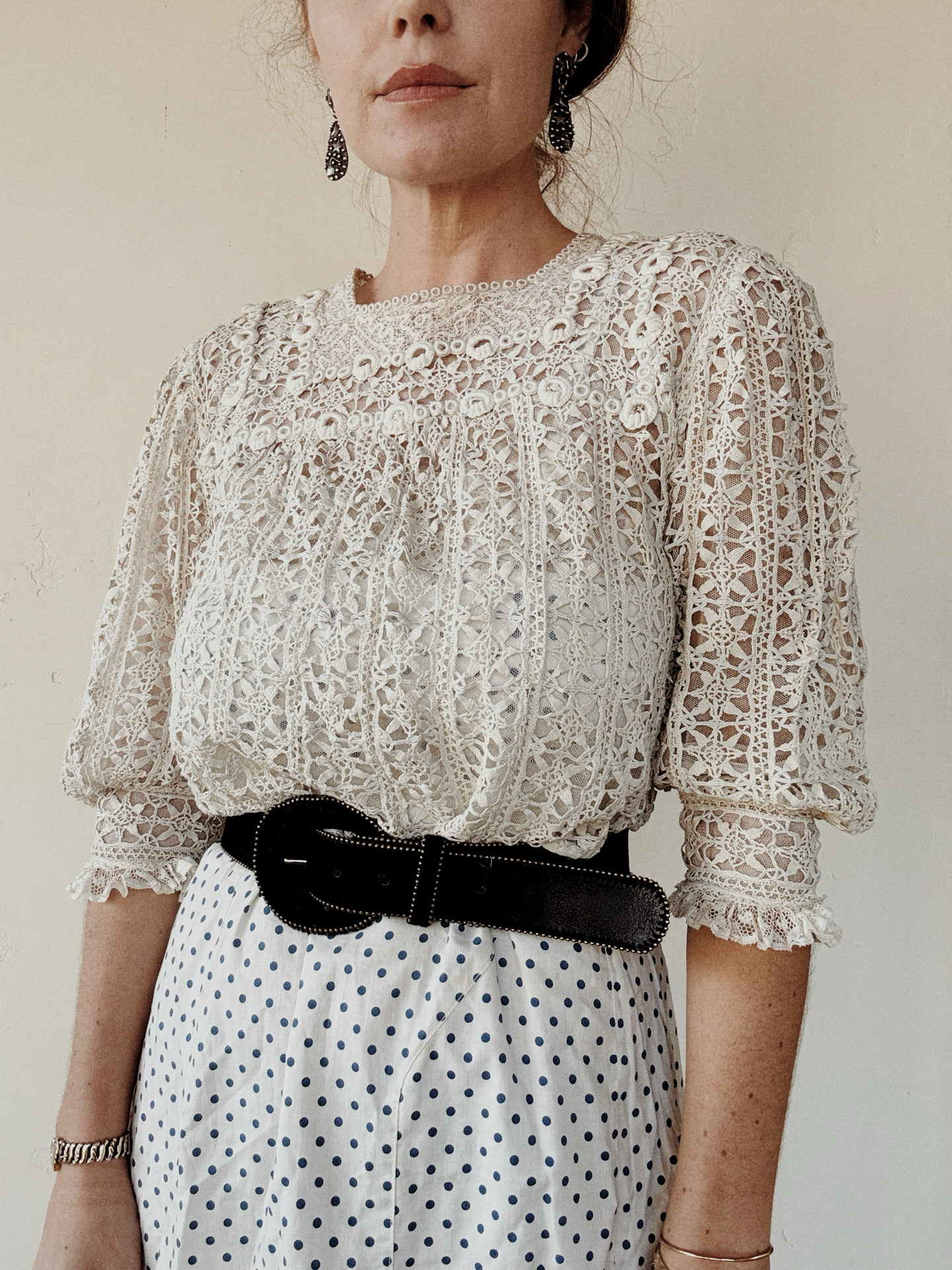 Edwardian White Star Lace Bodice Blouse- S/M