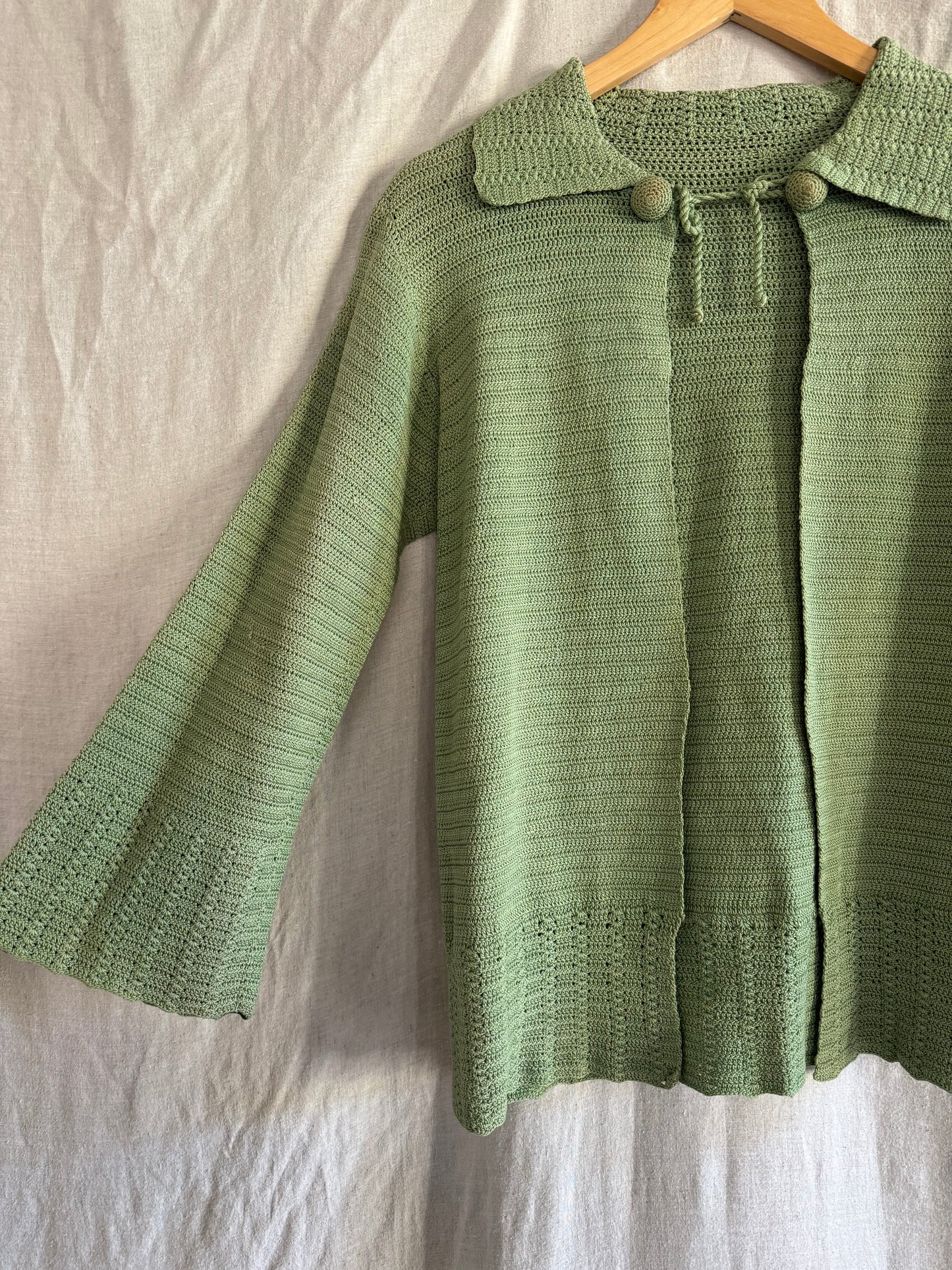 1930s Apple Green Knit Cardigan/ S/M