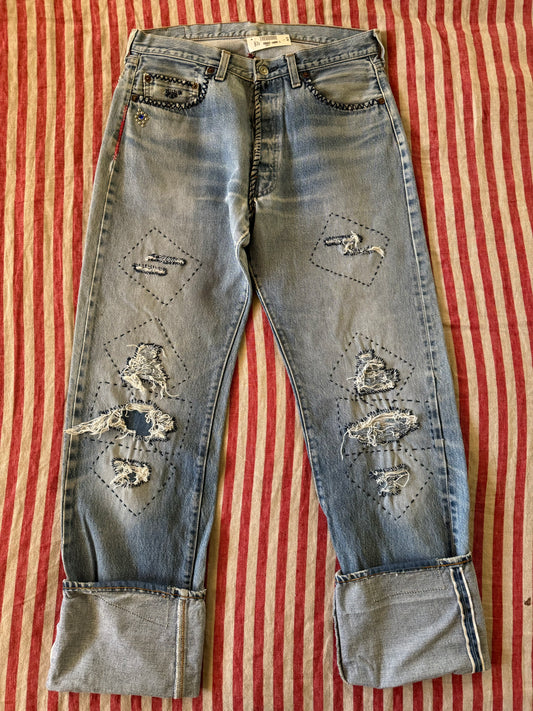 1970s/80s Levi’s Redline 501s w/ Stud + Rhinestone Embellishments- 33