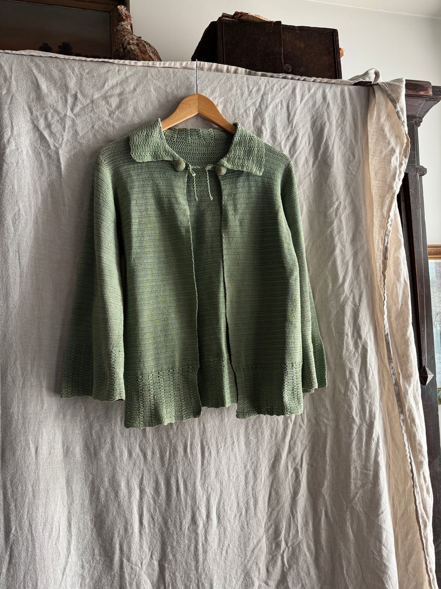 1930s Apple Green Knit Cardigan/ S/M