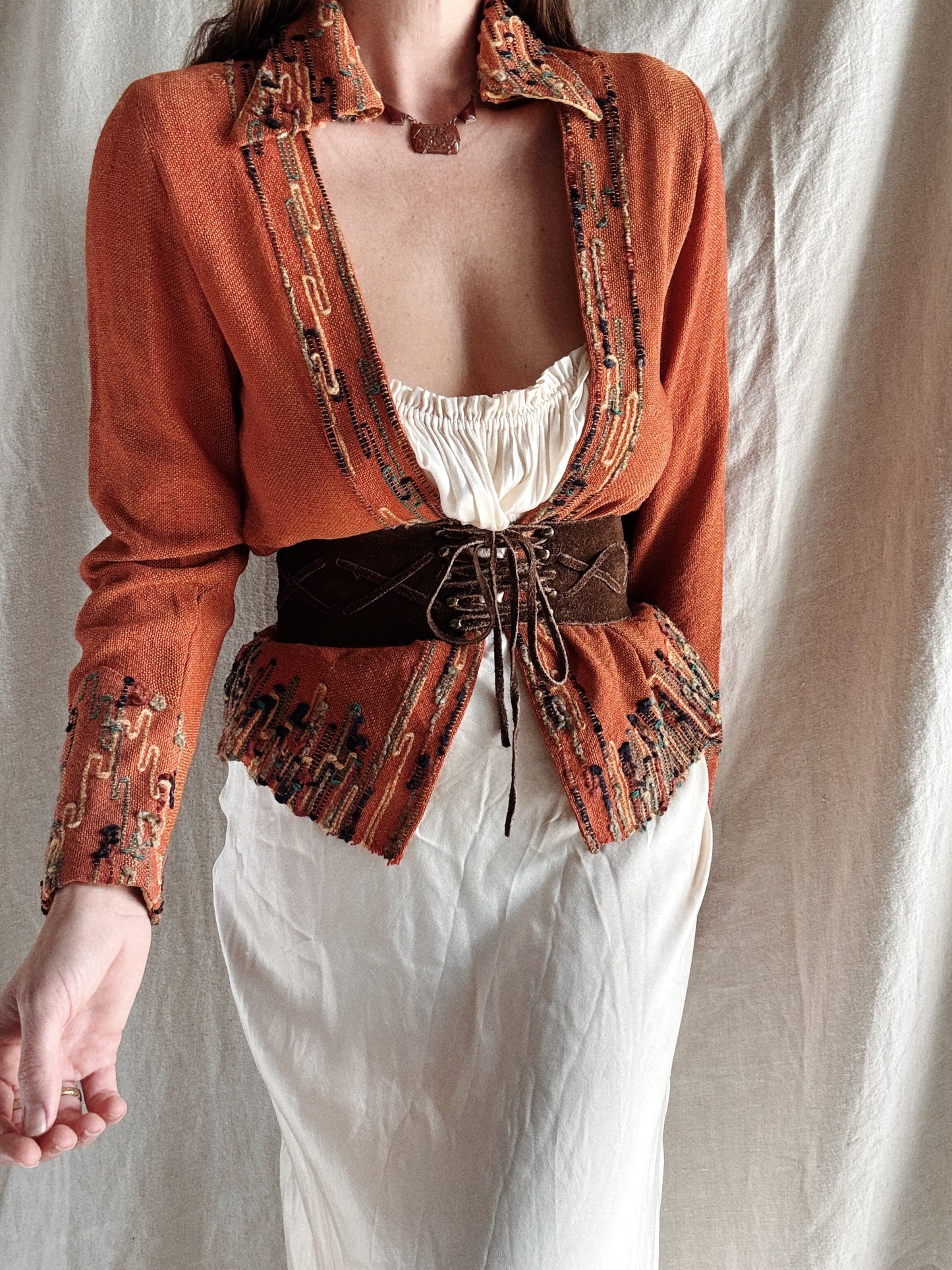 1920s Orange Woven Avant Garde Jacket- S