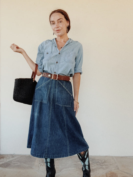 1940s Studded Denim Selvedge Side Zip Skirt- 28/29” Waist
