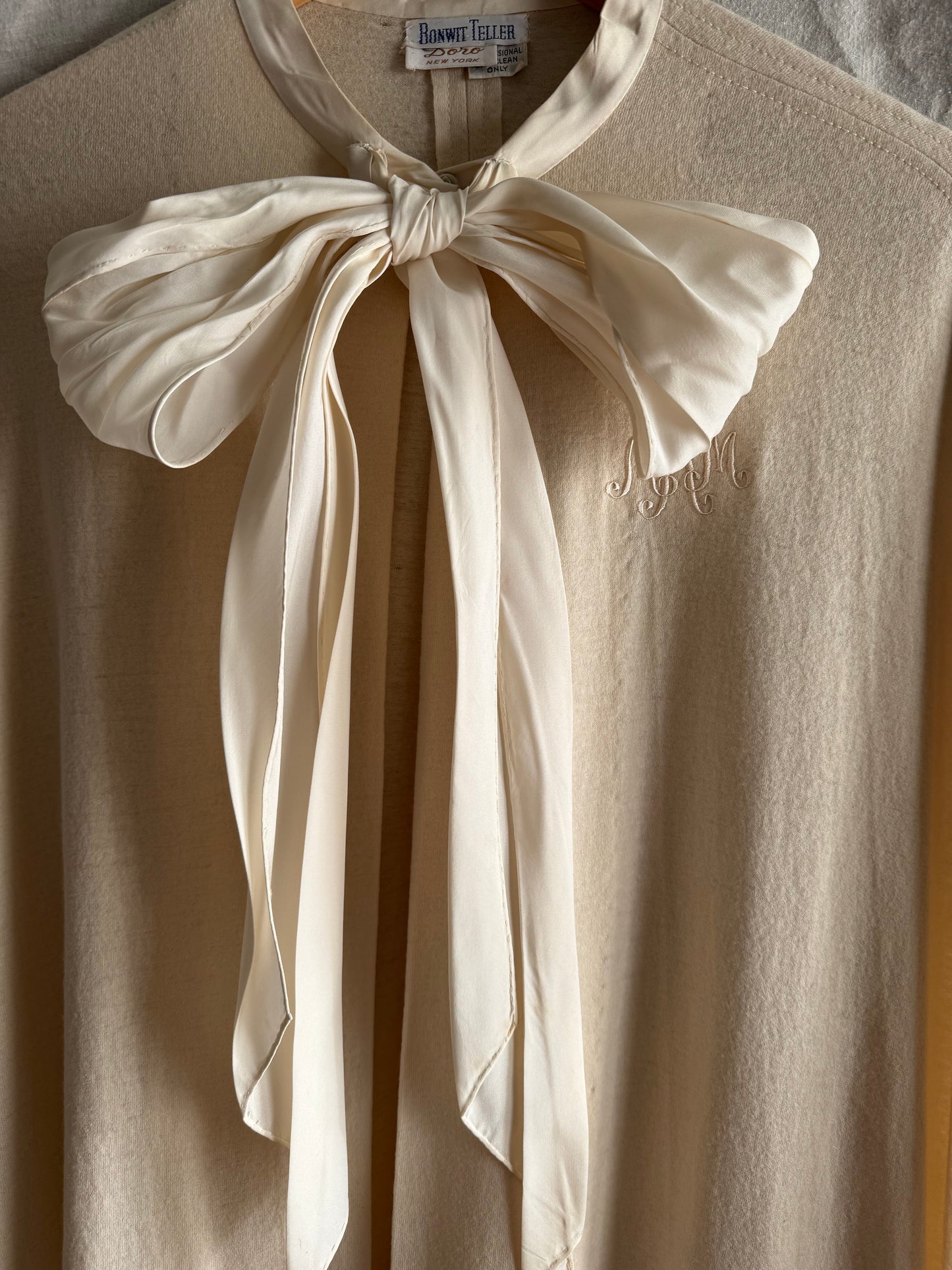 1950s White Monogrammed Ruffled Cape- S-M