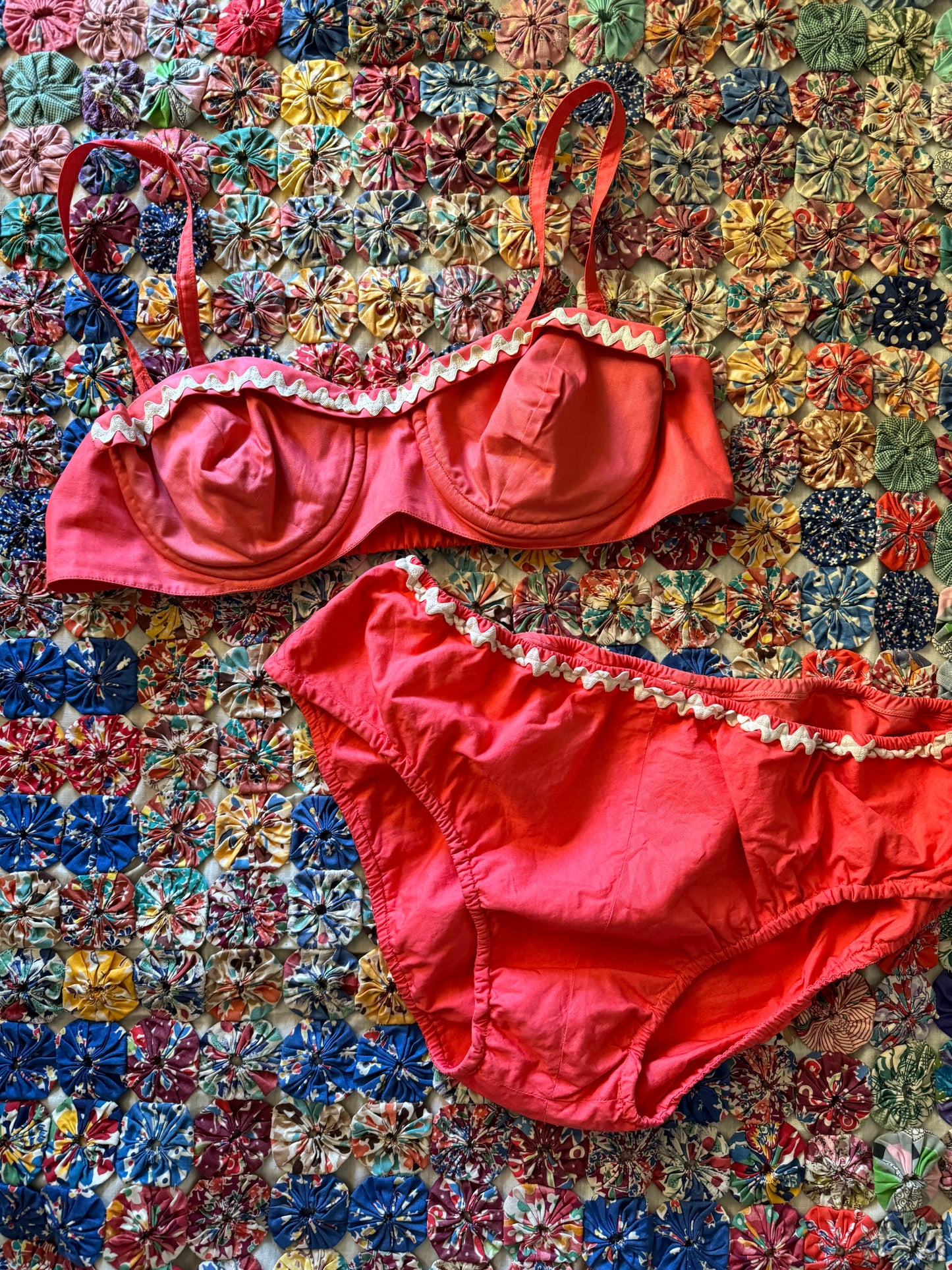 1950s French Coral Ric Rac Bikini- S/M