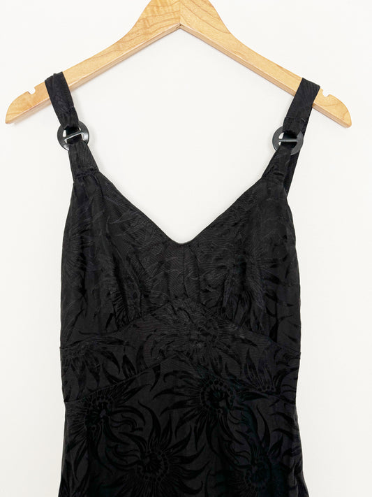 1940s Black Playsuit w/ Large Brocade Passionflowers- 8