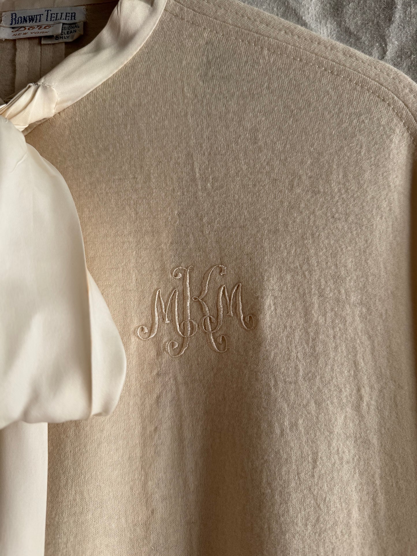 1950s White Monogrammed Ruffled Cape- S-M