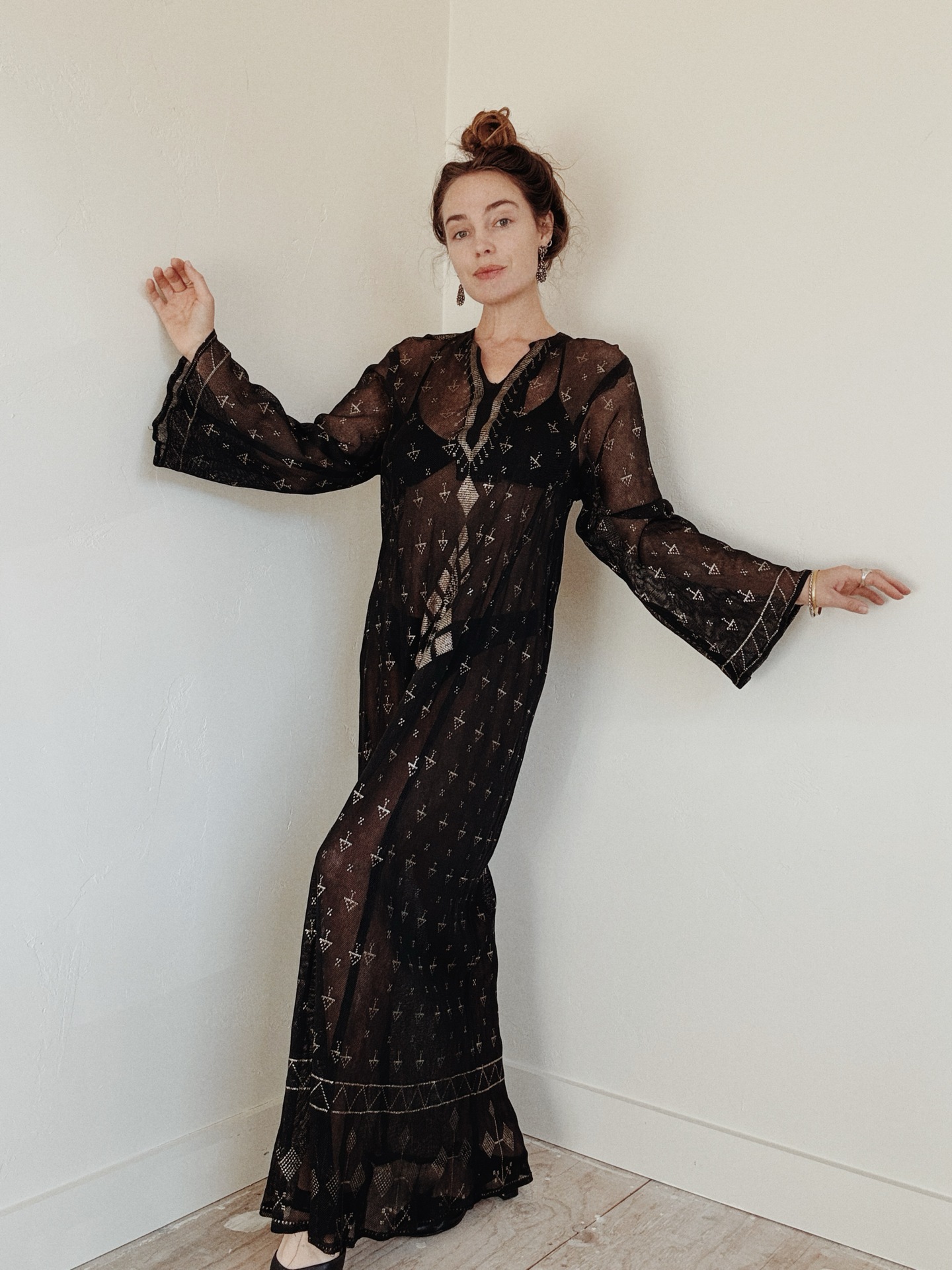 1970s Does 20s Assuit Black Kaftan- M/L