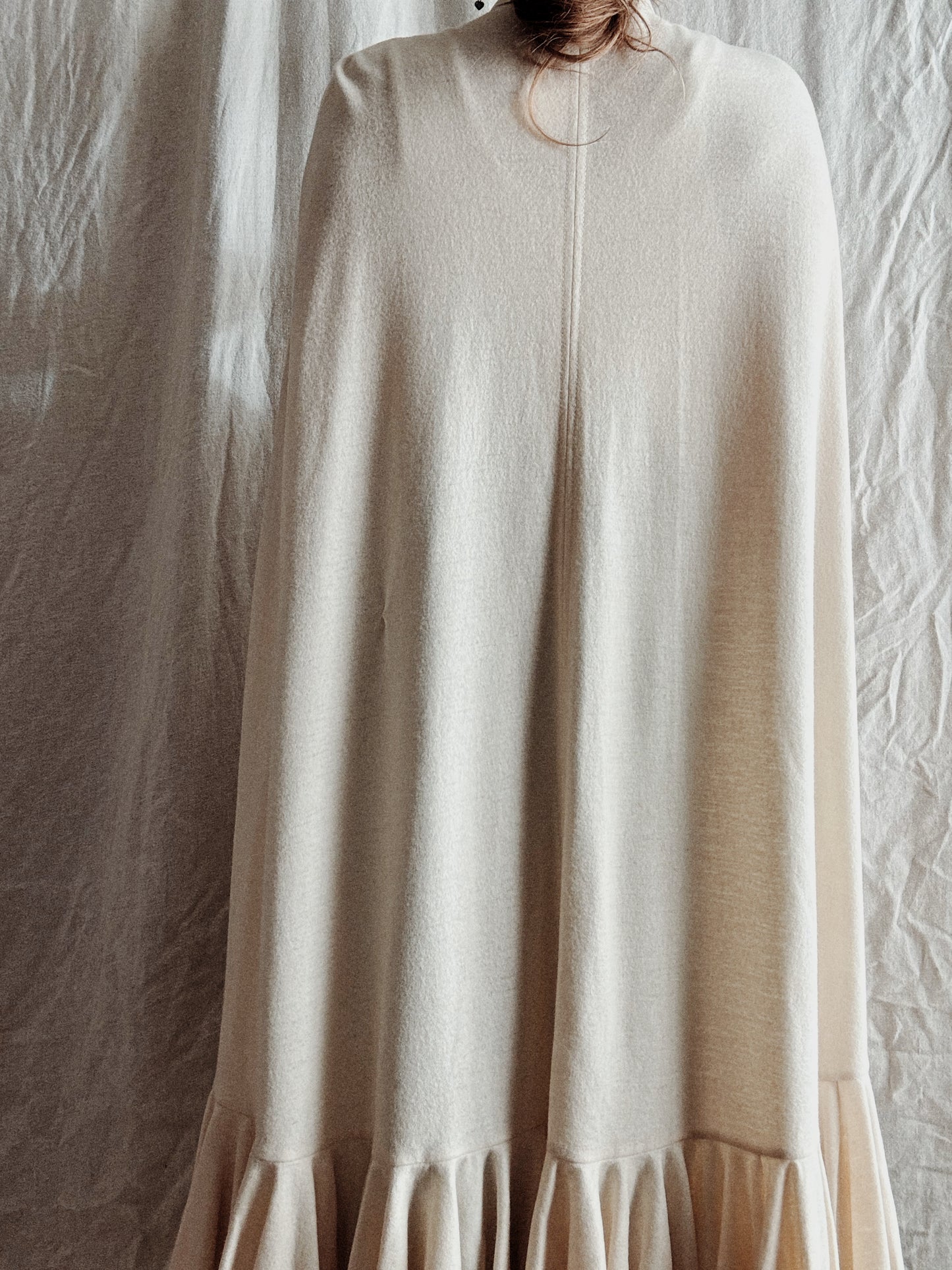 1950s White Monogrammed Ruffled Cape- S-M